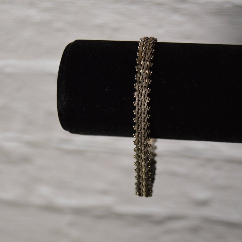 Vintage herringbone sterling silver chain bracelet, 7" - Picture 3 of 5